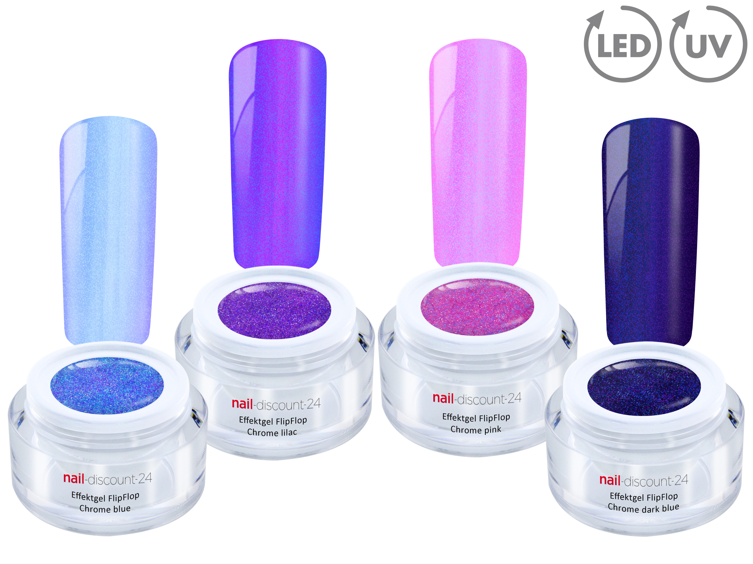 FLIPFLOP CHROME Collection 5x Color Effekt Farb Gel SET UV LED GEL